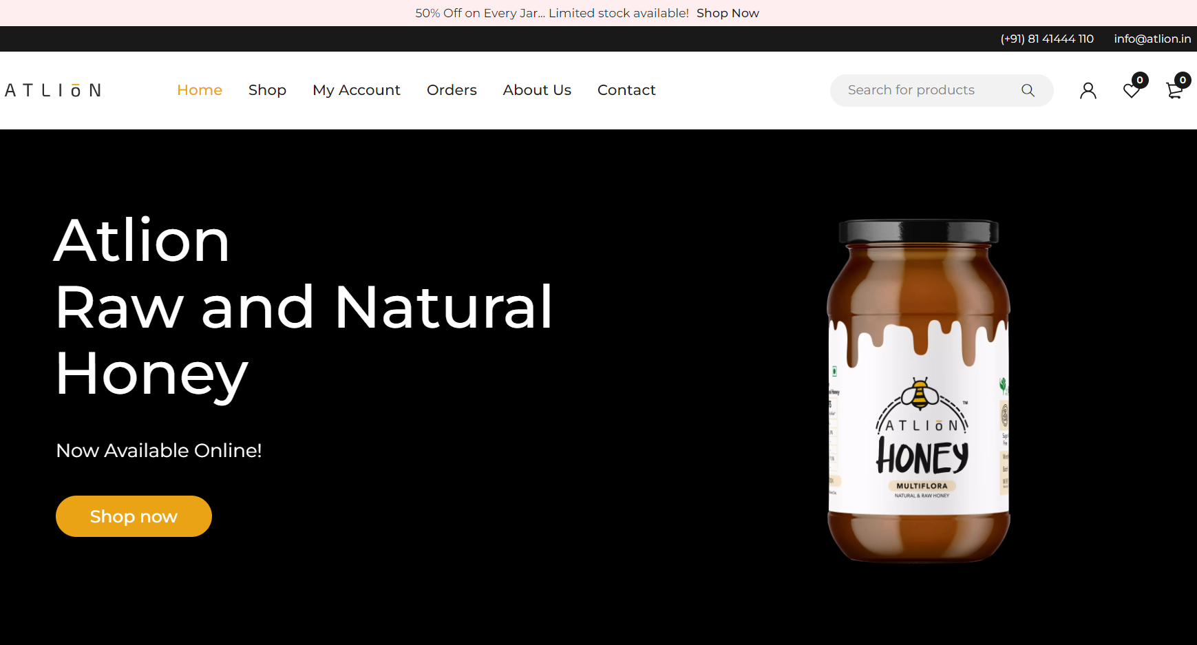 Atlion Pure Natural Honey atlion.in wordpress website development